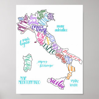 Karte Italiens mit Regionen Poster