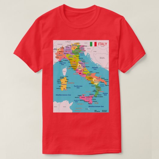 Karte Italiens mit Regionen und Großstädten T-Shirt (Design vorne)