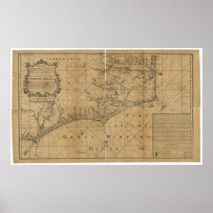 Karte James Wimble 1738 des North Carolina Poster