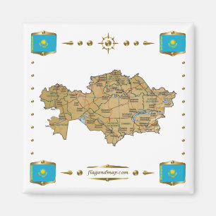Karte Kasachstan + Flaggen Magnet