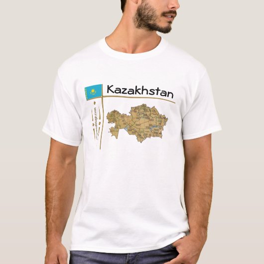 Karte Kasachstans + Flagge + T - Shirt (Vorderseite)