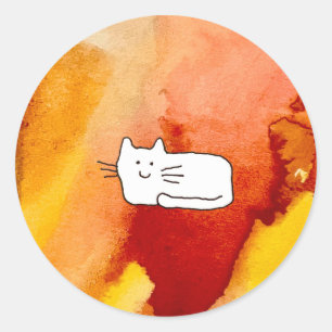 Karte Katzen-Gekritzel Linienzeichnung  Runder Aufkleber