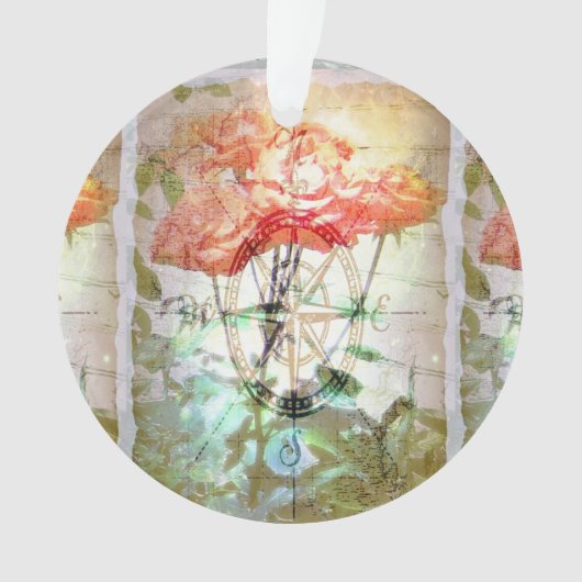 Karte, Kompass, Rosen Ornament (Vorderseite)