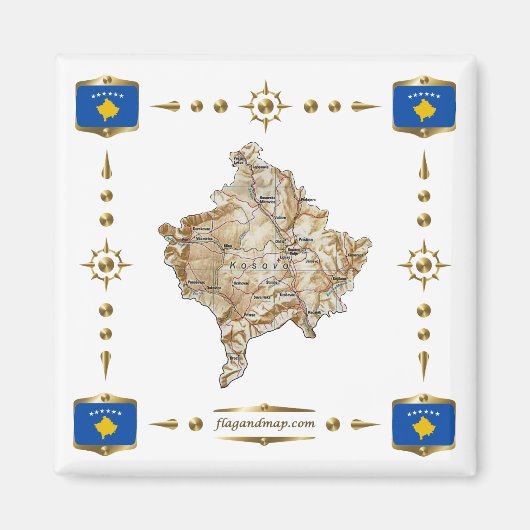 Karte Kosovo + Flaggen Magnet (Vorne)