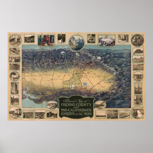Karte Landkreis Fresno, Sonnengarten Poster (Vorne)