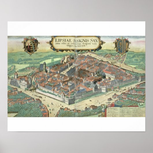 Karte Leipzig, von 'Civitates Orbis Terrarum' von Poster (Vorne)