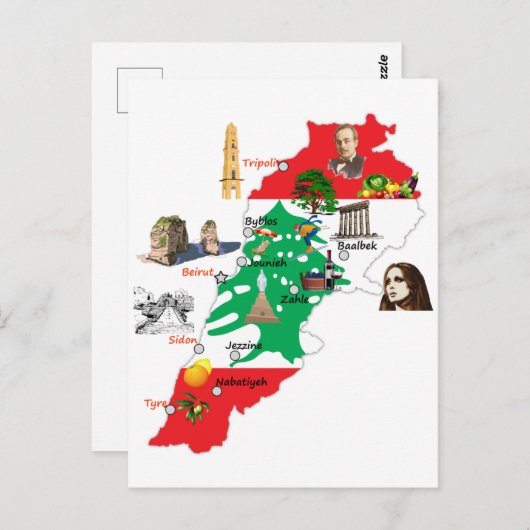 Karte Libanons, Großstädte, Libanesen (Vorne/Hinten)
