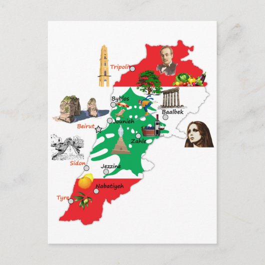 Karte Libanons, Großstädte, Libanesen (Vorderseite)