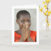 Karte, "Mädchen in einem orangeroten Kleid " Karte (Gelbe Blume)