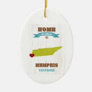 Karte Memphis, Tennessee - Zuhause ist wo das Herz Keramik Ornament