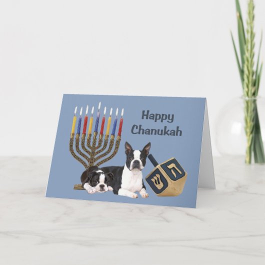 Karte Menorah Dreidel1 Bostons Terrier Chanukah (Vorderseite)