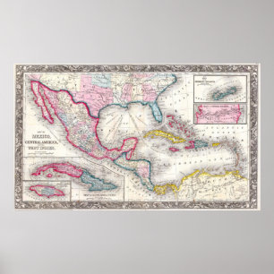 Karte Mexiko, Mittelamerika und Karibik (1860) Poster