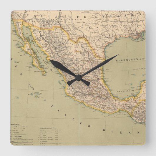 Karte Mexikos Quadratische Wanduhr (Vorderseite)