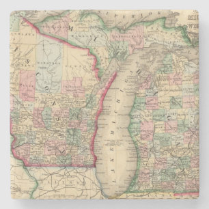 Karte Michigans, Wisconsin durch Mitchell Steinuntersetzer