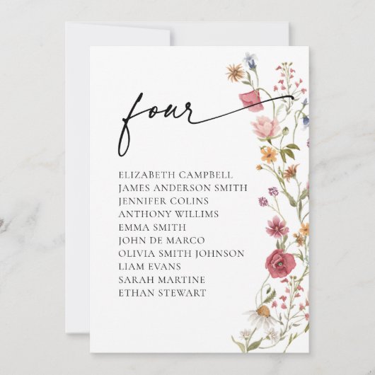 Karte mit Blumenbestellkarte | Tabelle vier (Vorderseite)