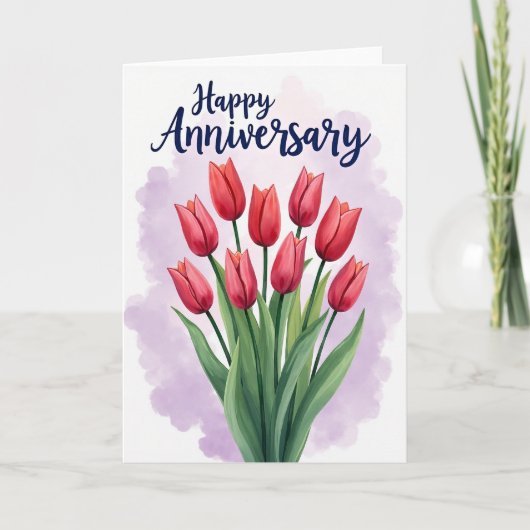 Karte mit Botschaft und roten Blumen (Vorderseite)