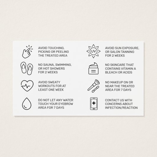 Karte mit den aquamarinen Brows Aftercare PMU-Knoc (Rückseite)