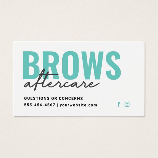 Karte mit den aquamarinen Brows Aftercare PMU-Knoc (Vorderseite)