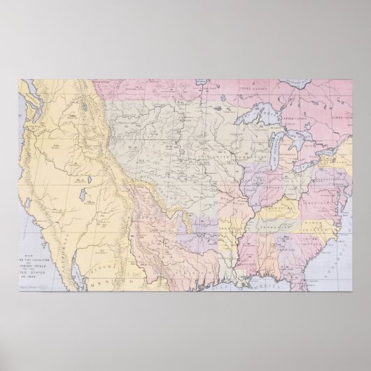 Karte mit den Orten der indischen Stämme Poster (Vorne)