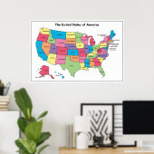 Karte mit den USA - Farbplakat Poster (Heimbüro)