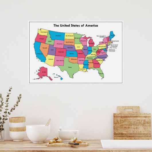 Karte mit den USA - Farbplakat Poster (Küche)