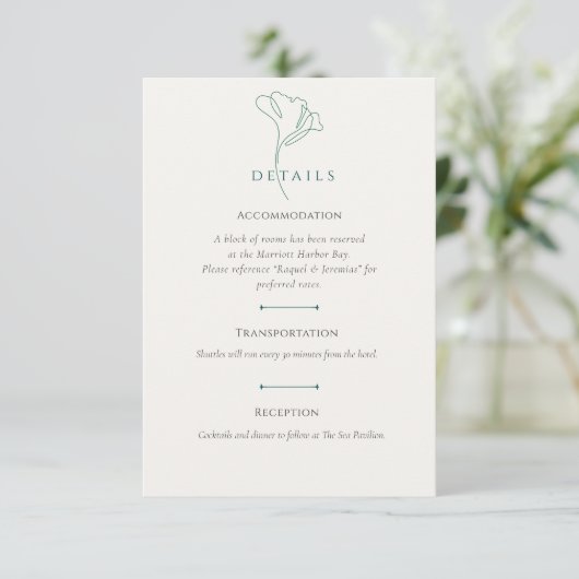 Karte mit Details zur Emerald-Hochzeitsunterkunft (Stehend Vorderseite)
