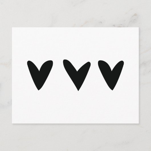 Karte mit drei niedlichen schwarzen Herzen (Vorderseite)