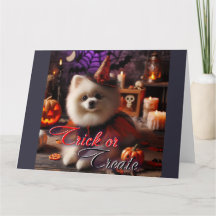 Karte mit einem Aufdruck eines weißen Pomeranian