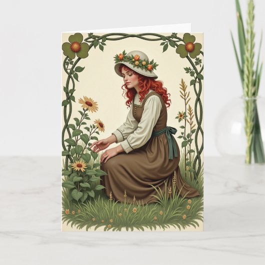Karte mit Frau und Blumenpracht (Vorderseite)