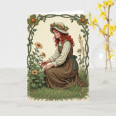 Karte mit Frau und Blumenpracht (Gelbe Blume)