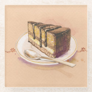 Karte mit gemaltem Aquarellkuchen Glasuntersetzer