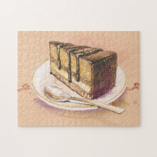Karte mit gemaltem Aquarellkuchen Puzzle