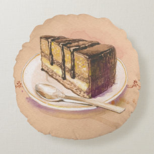 Karte mit gemaltem Aquarellkuchen Rundes Kissen