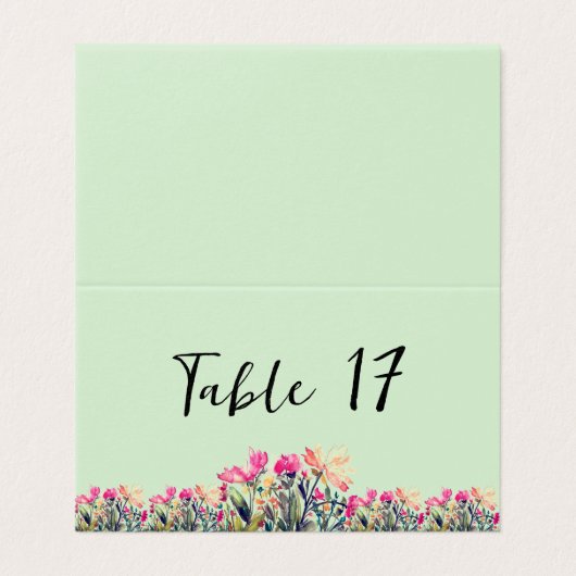 Karte mit grünen Tischnummern mit Blumenmuster (Außenseite Aufgefaltet)