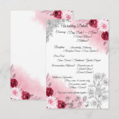 Karte mit Hochzeitsdetails und rosa Blumen | Elega (Vorne/Hinten)