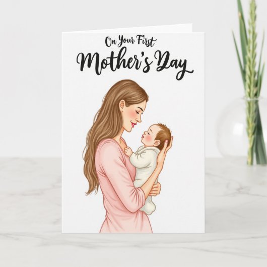 Karte mit Illustration einer neuen Mutter (Vorderseite)