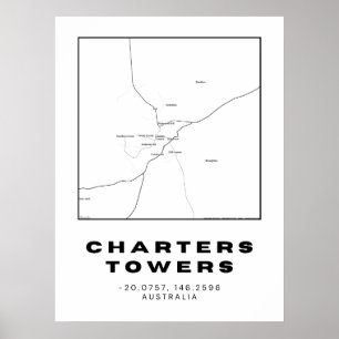 Karte mit Minimalistischen Charters Towers mit Koo Poster