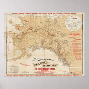 Karte mit Routen von San Francisco nach Alaska Poster