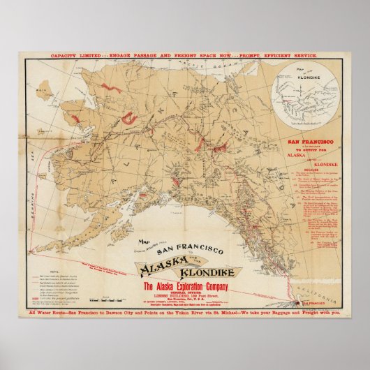 Karte mit Routen von San Francisco nach Alaska Poster (Vorne)