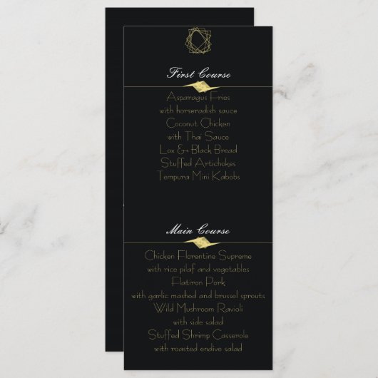 Karte mit schwarzem und goldenem Menü (Vorne/Hinten)