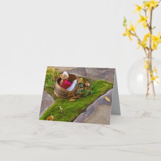 Karte mit Teddybär-Thema in Rosa und Grün (Gelbe Blume)