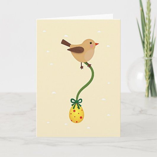 Karte mit Vogel und Ei im Tupfen-Design (Vorderseite)