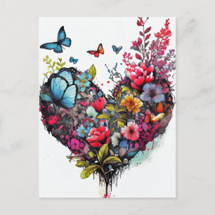 Karte mit Wasserfarbenblumen und Schmetterlingen i