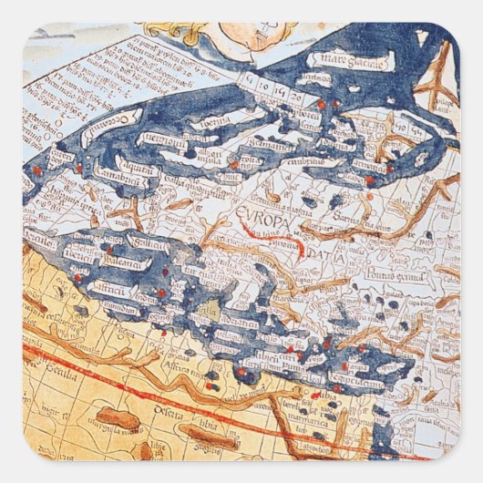 Karte Mitteleuropas, 1486 Quadratischer Aufkleber (Vorderseite)