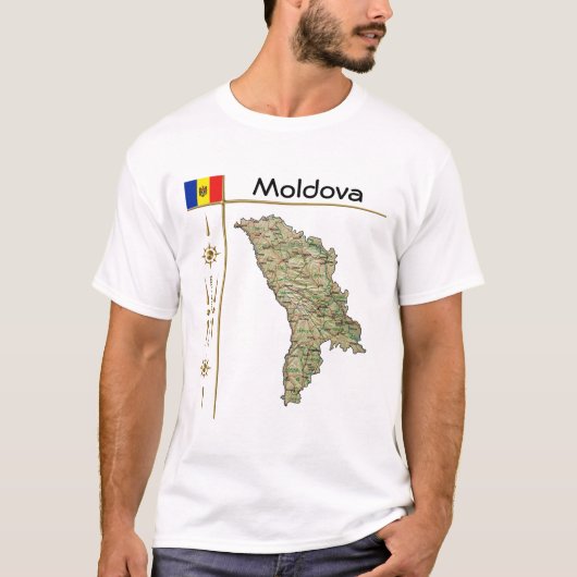 Karte Moldau + Flagge + T - Shirt (Vorderseite)