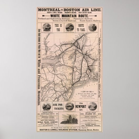 Karte Montreal und Boston Air Line Poster (Vorne)