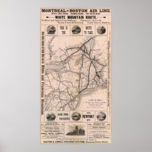Karte Montreal und Boston-Luftverkehrslinie Poster