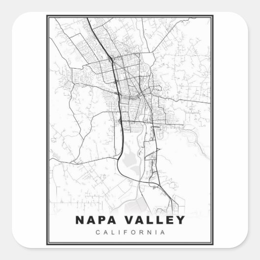 Karte Napa Valley Quadratischer Aufkleber (Vorderseite)