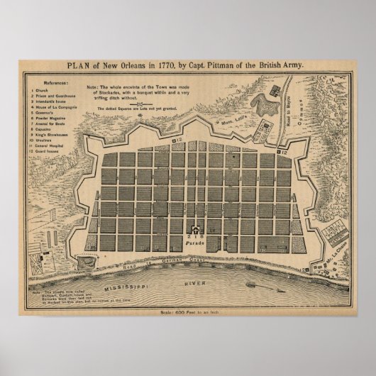 Karte New Orleans 1770 Poster (Vorne)