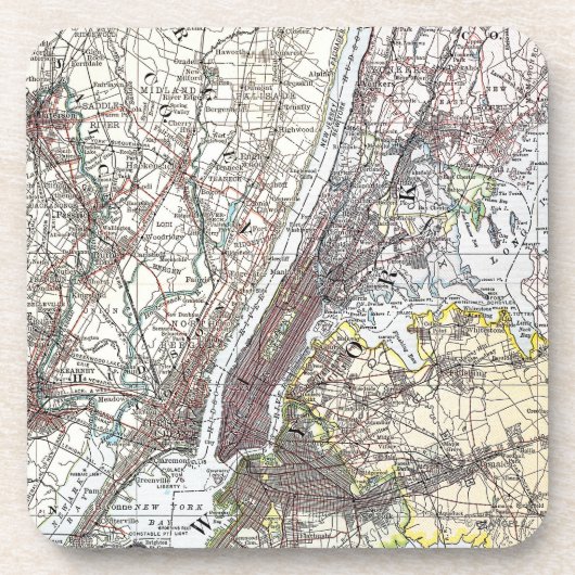 Karte: New York-area, 1906 Getränkeuntersetzer (Vorderseite)